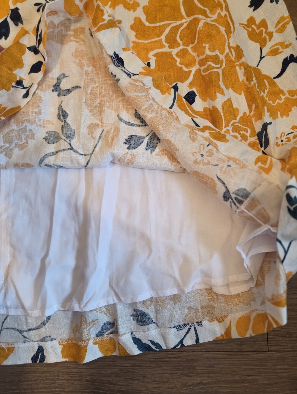 Ann Taylor Dress Linen Blend Belted Yellow White Floral Size 14 - Picture 6 of 8